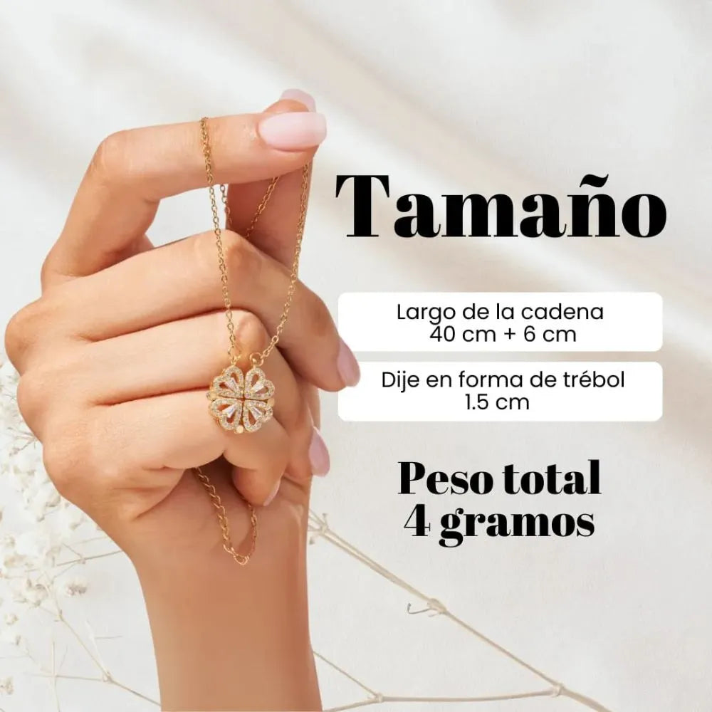 COLLAR DE LOS DESEOS TREBOL DE 4 CORAZONES 2 EN 1
