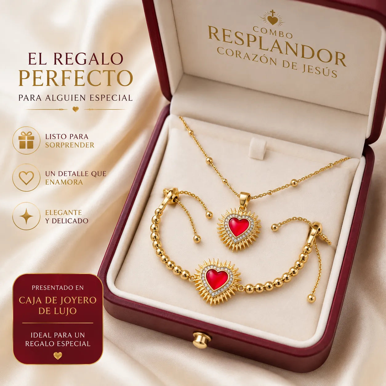 Combo Resplandor Del Sagrado Corazon De Jesus - Collar y Pulsera