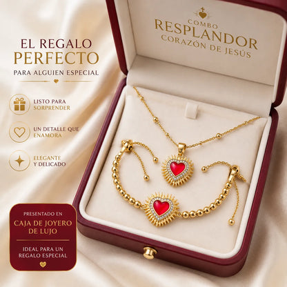 Combo Resplandor Del Sagrado Corazon De Jesus - Collar y Pulsera