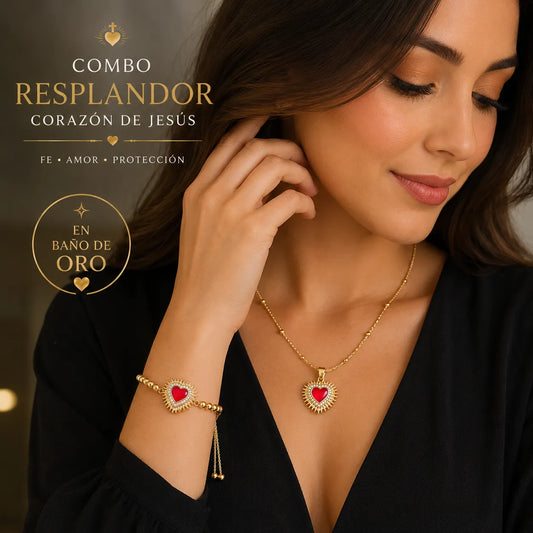 Combo Resplandor Del Sagrado Corazon De Jesus - Collar y Pulsera