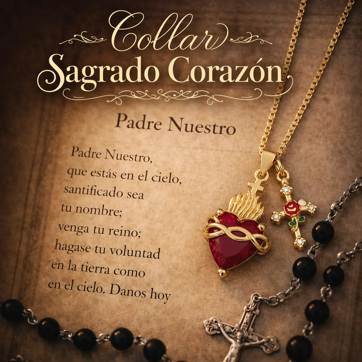 COLLAR SAGRADO CORAZON DE JESUS CON CRUZ