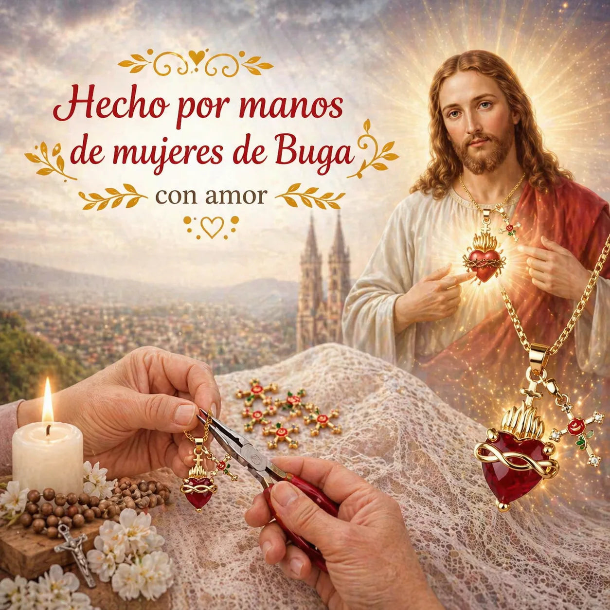 COLLAR SAGRADO CORAZON DE JESUS CON CRUZ