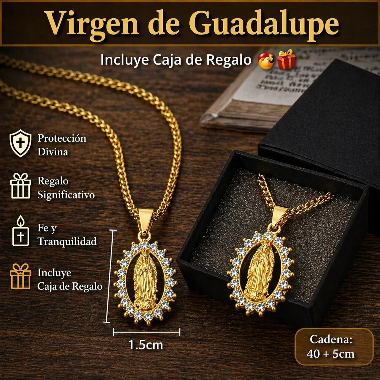 Collar Virgen de Guadalupe Proteccion y Guía Celestial +CAJAREGALO 🙏 ✝️ 🕊️