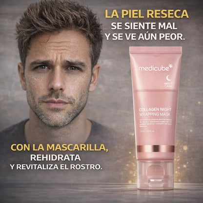 MASCARILLA DE COLAGENO NOCTURNA MEDICUBE- UN HOMBRES FUERTE TAMBIEN SE CUIDA🧴 🌙 ✨