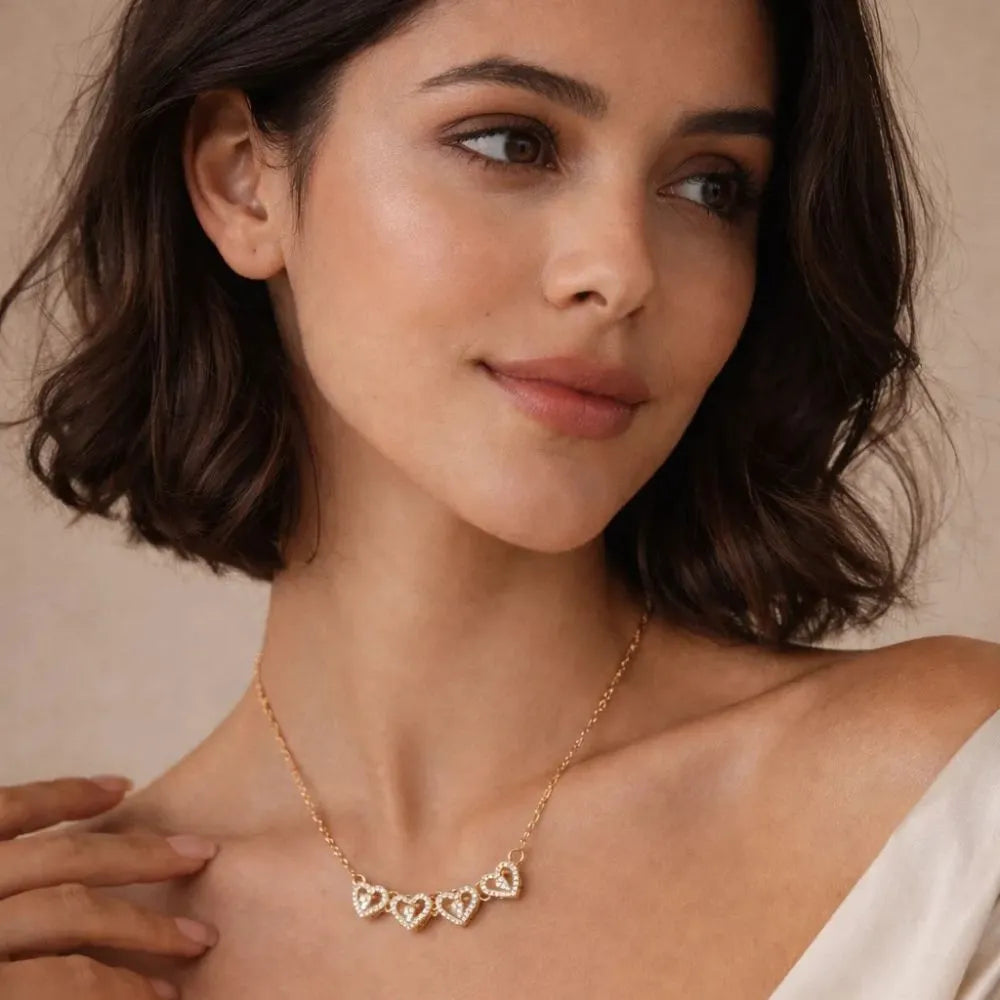 COLLAR DE LOS DESEOS TREBOL DE 4 CORAZONES 2 EN 1