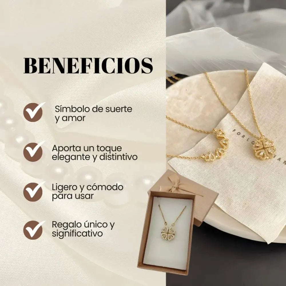 COLLAR DE LOS DESEOS TREBOL DE 4 CORAZONES 2 EN 1
