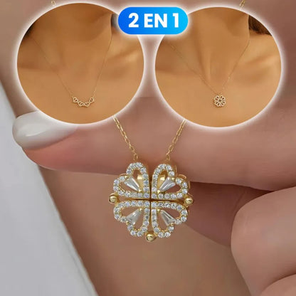 COLLAR DE LOS DESEOS TREBOL DE 4 CORAZONES 2 EN 1