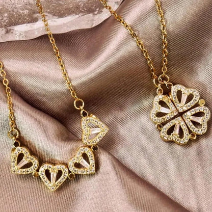 COLLAR DE LOS DESEOS TREBOL DE 4 CORAZONES 2 EN 1