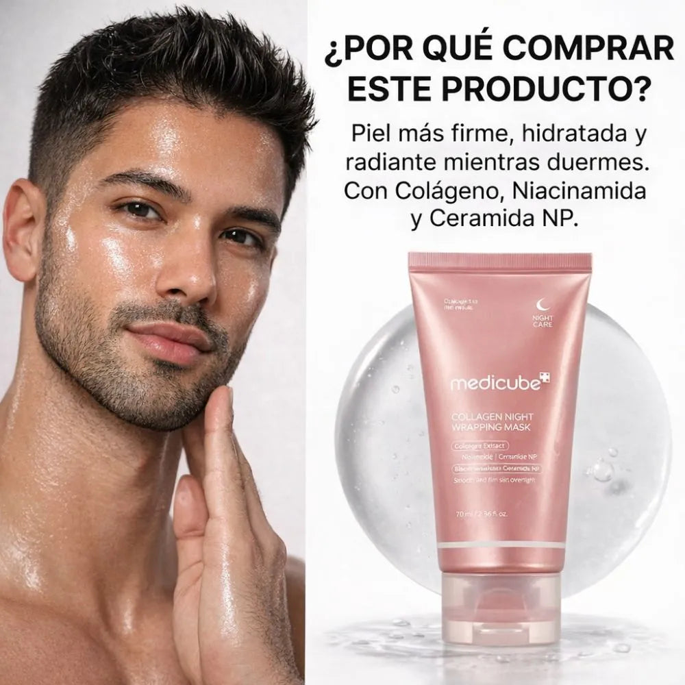 MASCARILLA DE COLAGENO NOCTURNA MEDICUBE- UN HOMBRES FUERTE TAMBIEN SE CUIDA🧴 🌙 ✨
