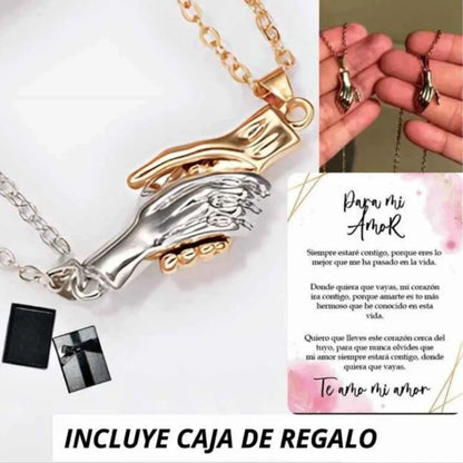 COLLAR MANOS MAGNETICAS-SIEMPRE CONTIGO INCLUYE MENSAJE Y CAJA DE REGALO!