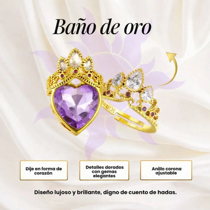 COMBO RAPUNZEL - COLLAR Y ANILLO CORONA   👑🐸💜