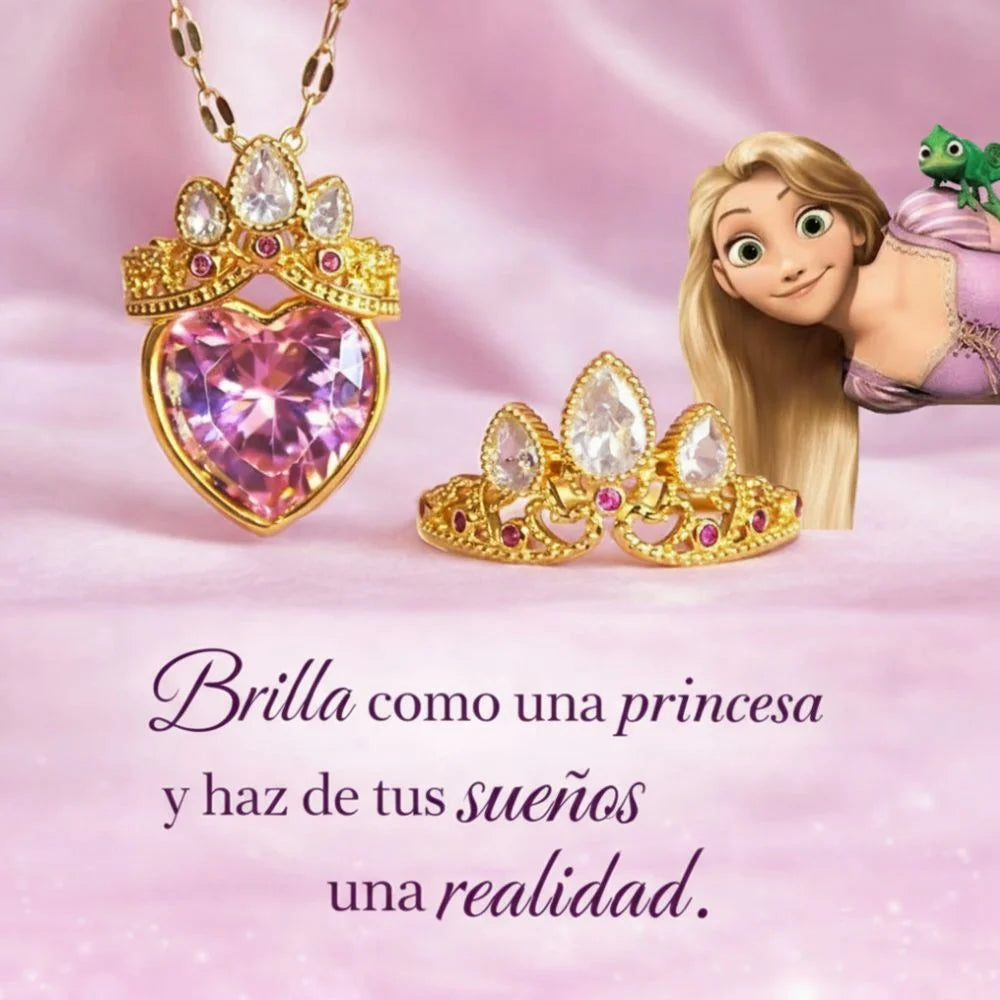COMBO RAPUNZEL - COLLAR Y ANILLO CORONA   👑🐸💜