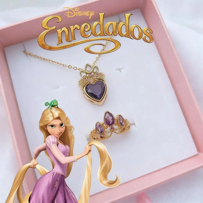 COMBO RAPUNZEL - COLLAR Y ANILLO CORONA   👑🐸💜