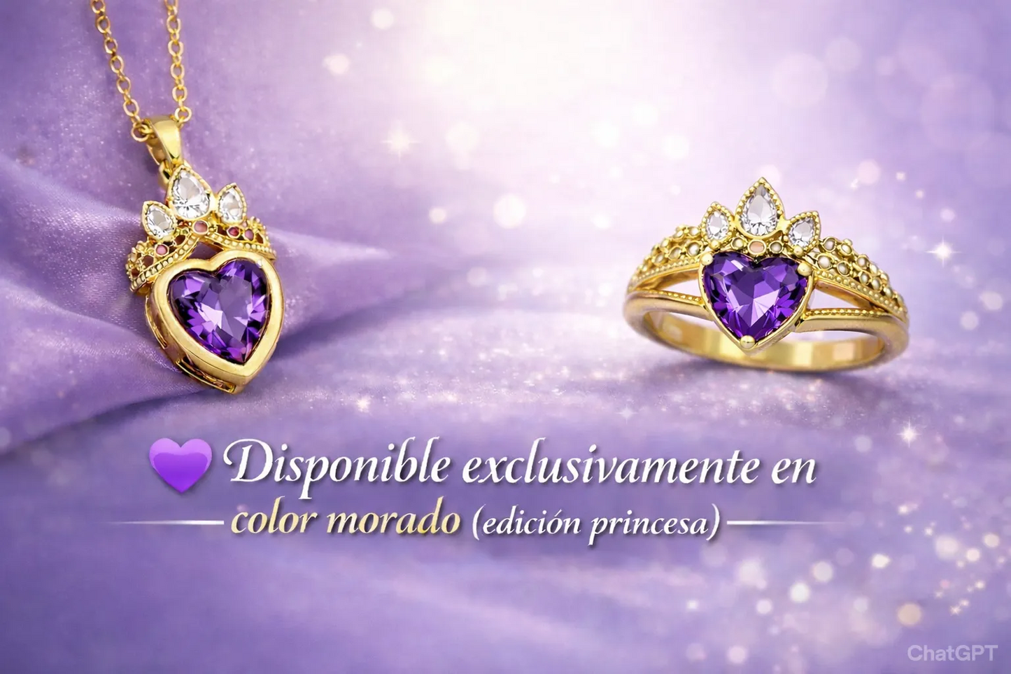 COMBO RAPUNZEL - COLLAR Y ANILLO CORONA   👑🐸💜