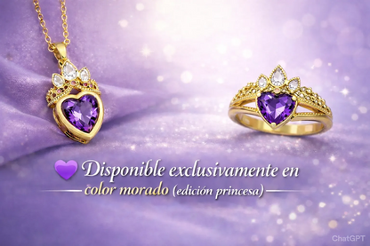 COMBO RAPUNZEL - COLLAR Y ANILLO CORONA   👑🐸💜